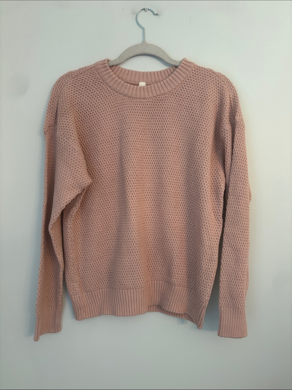 Pact Women's Dusty Pink Crewneck Waffle Knit Organic Cotton Sweater